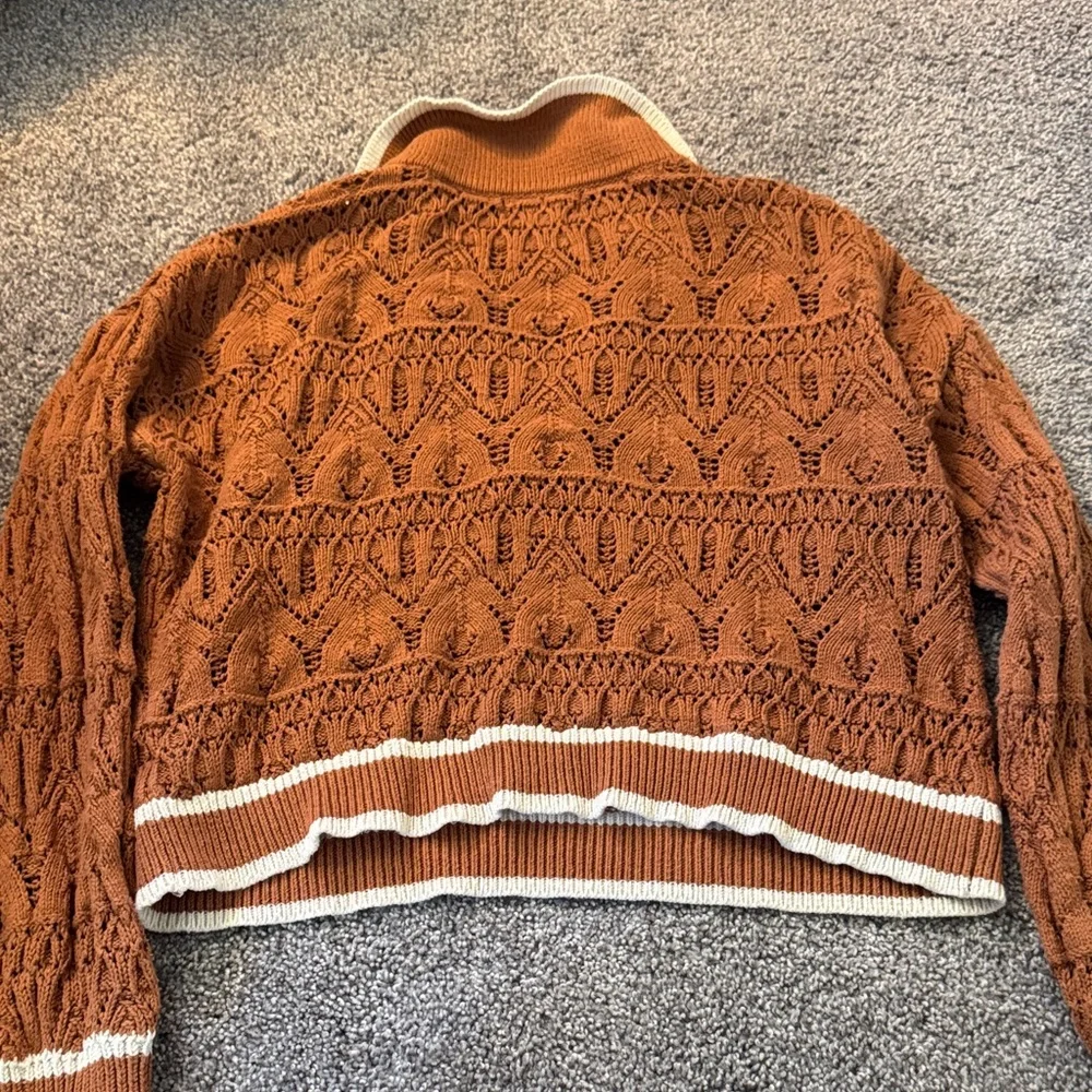Universal Thread Rust Knit Polo Sweater with Cream Trim - retro, classic, crop - Picture 5 of 5